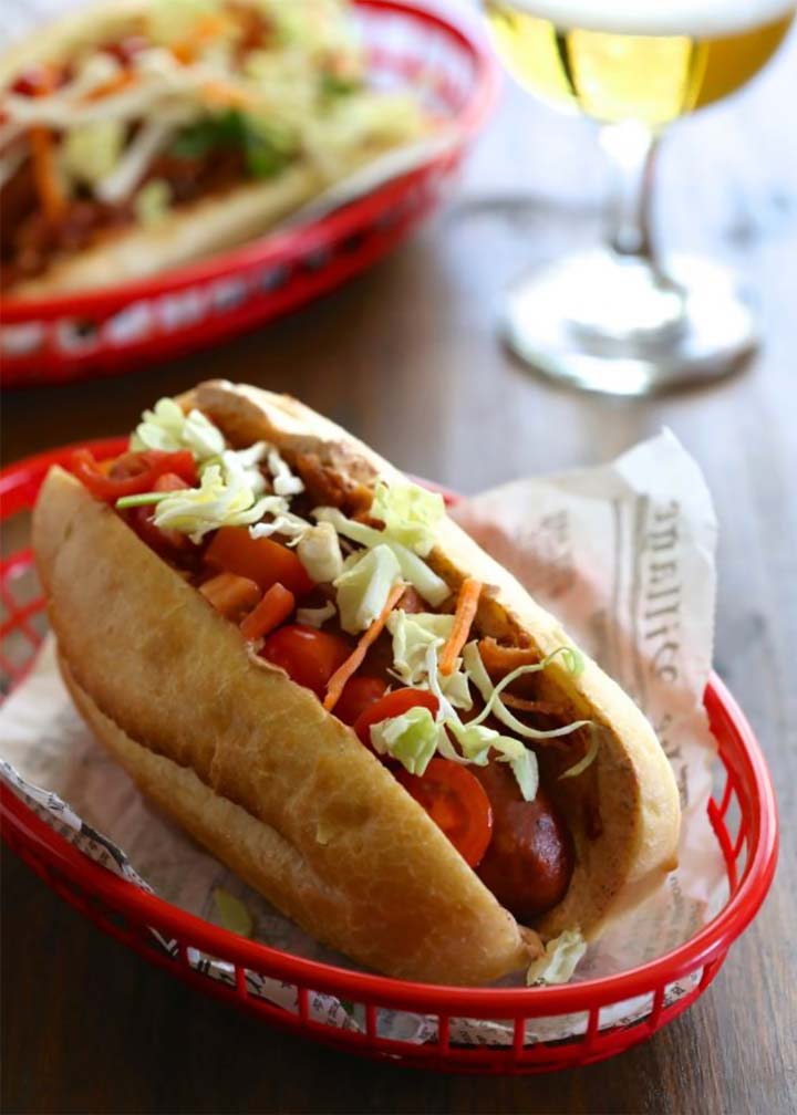 Cajun BLT Hot Dogs with Spicy Slaw
