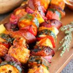 Grilled Sausage and Vegetable Skewers with Pineapple BBQ Sauce